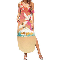 Hawaiian and Japanese Culture Together Family Matching Summer Maxi Dress and Hawaiian Shirt Kakau Art Tattoo with Cranes and Sakura Spring Vibe LT03 Mom's Dress Multicolor - Polynesian Pride