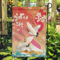 Hawaiian and Japanese Culture Together Garden Flag Kakau Art Tattoo with Cranes and Sakura Spring Vibe LT03 Garden Flag Multicolor - Polynesian Pride