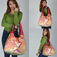 Hawaiian and Japanese Culture Together Grocery Bag Kakau Art Tattoo with Cranes and Sakura Spring Vibe LT03 - Polynesian Pride