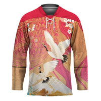 Hawaiian and Japanese Culture Together Hockey Jersey Kakau Art Tattoo with Cranes and Sakura Spring Vibe LT03 Unisex Multicolor - Polynesian Pride
