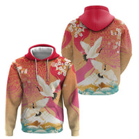 Hawaiian and Japanese Culture Together Hoodie Kakau Art Tattoo with Cranes and Sakura Spring Vibe LT03 - Polynesian Pride