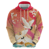 Hawaiian and Japanese Culture Together Hoodie Kakau Art Tattoo with Cranes and Sakura Spring Vibe LT03 - Polynesian Pride