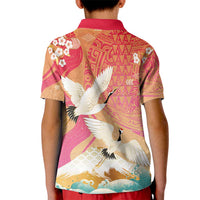 Hawaiian and Japanese Culture Together Kid Polo Shirt Kakau Art Tattoo with Cranes and Sakura Spring Vibe LT03 - Polynesian Pride