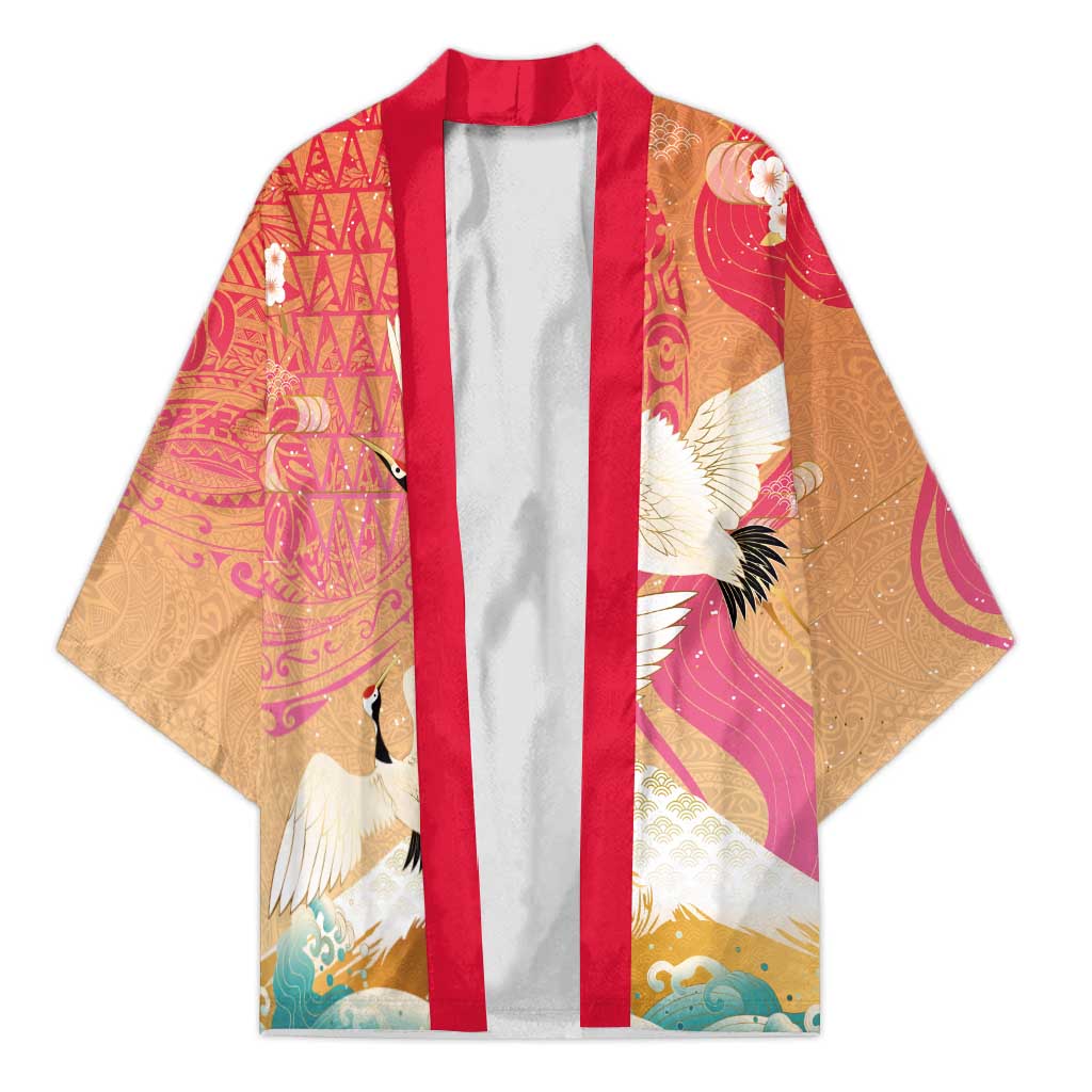 Hawaiian and Japanese Culture Together Kimono Kakau Art Tattoo with Cranes and Sakura Spring Vibe LT03 Unisex Multicolor - Polynesian Pride