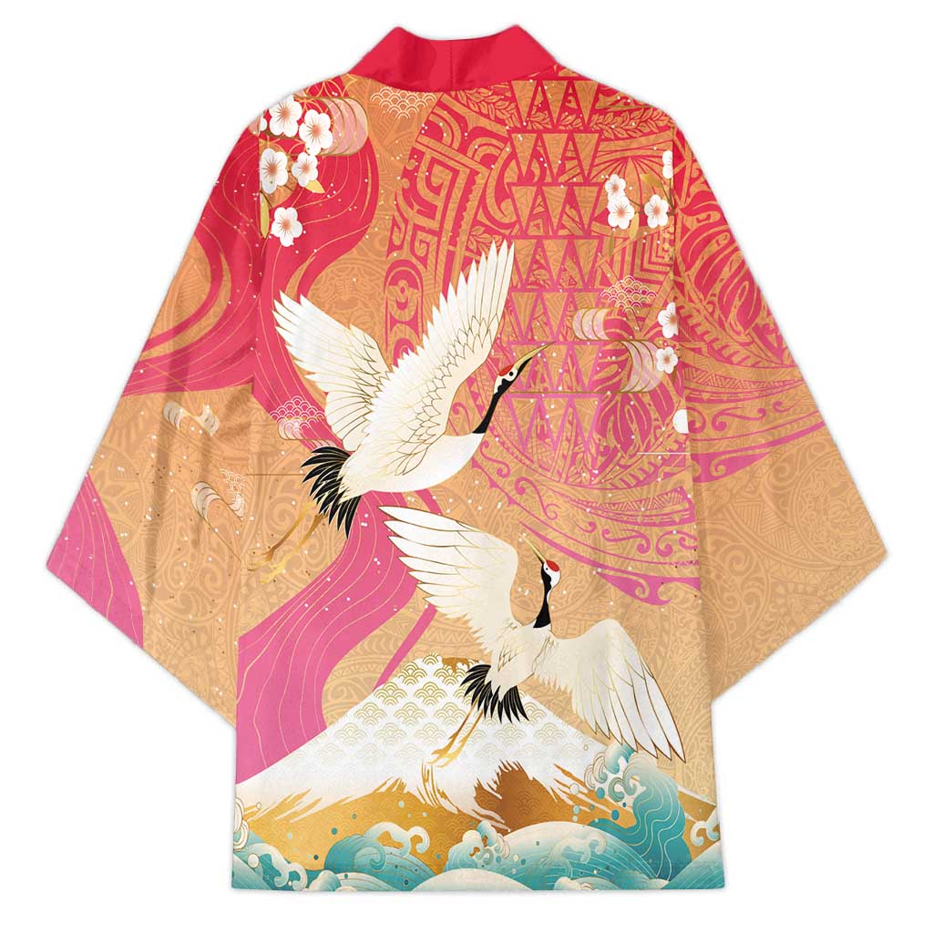 Hawaiian and Japanese Culture Together Kimono Kakau Art Tattoo with Cranes and Sakura Spring Vibe LT03 - Polynesian Pride