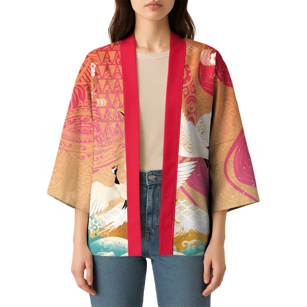 Hawaiian and Japanese Culture Together Kimono Kakau Art Tattoo with Cranes and Sakura Spring Vibe LT03 - Polynesian Pride