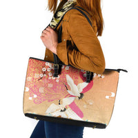 Hawaiian and Japanese Culture Together Leather Tote Bag Kakau Art Tattoo with Cranes and Sakura Spring Vibe LT03 Multicolor - Polynesian Pride