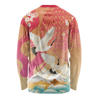 Hawaiian and Japanese Culture Together Long Sleeve Shirt Kakau Art Tattoo with Cranes and Sakura Spring Vibe LT03 - Polynesian Pride
