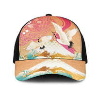 Hawaiian and Japanese Culture Together Mesh Trucker Cap Kakau Art Tattoo with Cranes and Sakura Spring Vibe LT03 One Size Black Multicolor - Polynesian Pride