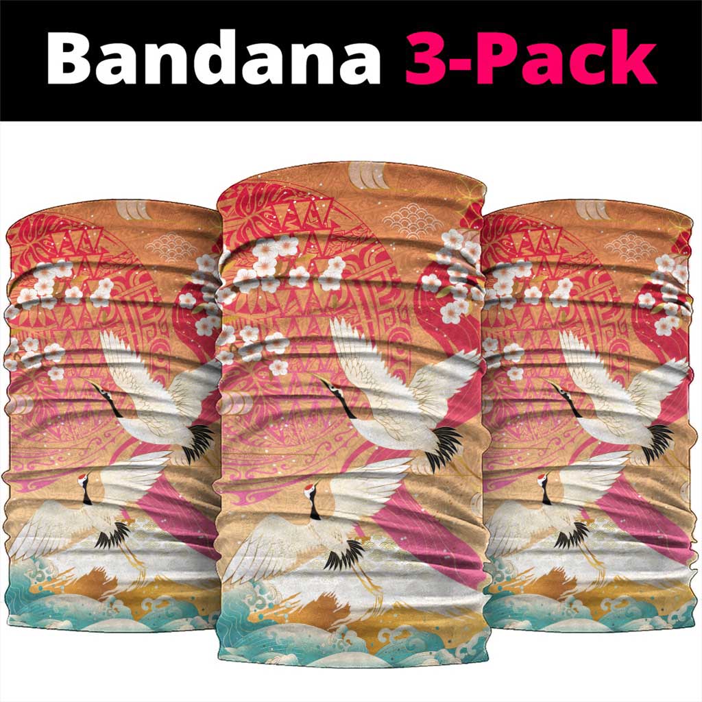 Hawaiian and Japanese Culture Together Neck Gaiter Kakau Art Tattoo with Cranes and Sakura Spring Vibe LT03 package One Size: 25*50cm Multicolor - Polynesian Pride