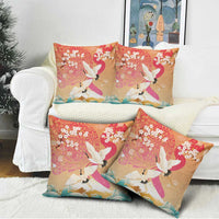 Hawaiian and Japanese Culture Together Pillow Cover Kakau Art Tattoo with Cranes and Sakura Spring Vibe LT03 - Polynesian Pride