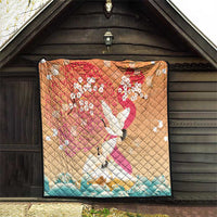 Hawaiian and Japanese Culture Together Quilt Kakau Art Tattoo with Cranes and Sakura Spring Vibe LT03 - Polynesian Pride