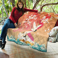 Hawaiian and Japanese Culture Together Quilt Kakau Art Tattoo with Cranes and Sakura Spring Vibe LT03 - Polynesian Pride