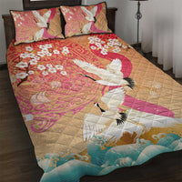 Hawaiian and Japanese Culture Together Quilt Bed Set Kakau Art Tattoo with Cranes and Sakura Spring Vibe LT03 Multicolor - Polynesian Pride
