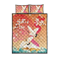 Hawaiian and Japanese Culture Together Quilt Bed Set Kakau Art Tattoo with Cranes and Sakura Spring Vibe LT03 - Polynesian Pride