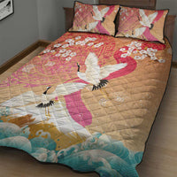 Hawaiian and Japanese Culture Together Quilt Bed Set Kakau Art Tattoo with Cranes and Sakura Spring Vibe LT03 - Polynesian Pride
