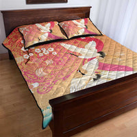 Hawaiian and Japanese Culture Together Quilt Bed Set Kakau Art Tattoo with Cranes and Sakura Spring Vibe LT03 - Polynesian Pride