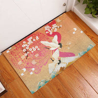 Hawaiian and Japanese Culture Together Rubber Doormat Kakau Art Tattoo with Cranes and Sakura Spring Vibe LT03 - Polynesian Pride