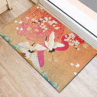 Hawaiian and Japanese Culture Together Rubber Doormat Kakau Art Tattoo with Cranes and Sakura Spring Vibe LT03 - Polynesian Pride