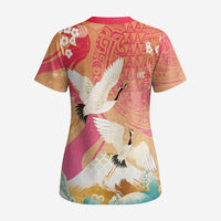 Hawaiian and Japanese Culture Together Scrub Top Kakau Art Tattoo with Cranes and Sakura Spring Vibe LT03 - Polynesian Pride