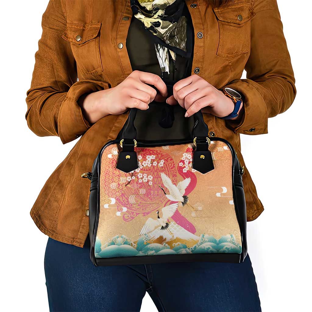 Hawaiian and Japanese Culture Together Shoulder Handbag Kakau Art Tattoo with Cranes and Sakura Spring Vibe LT03 - Polynesian Pride