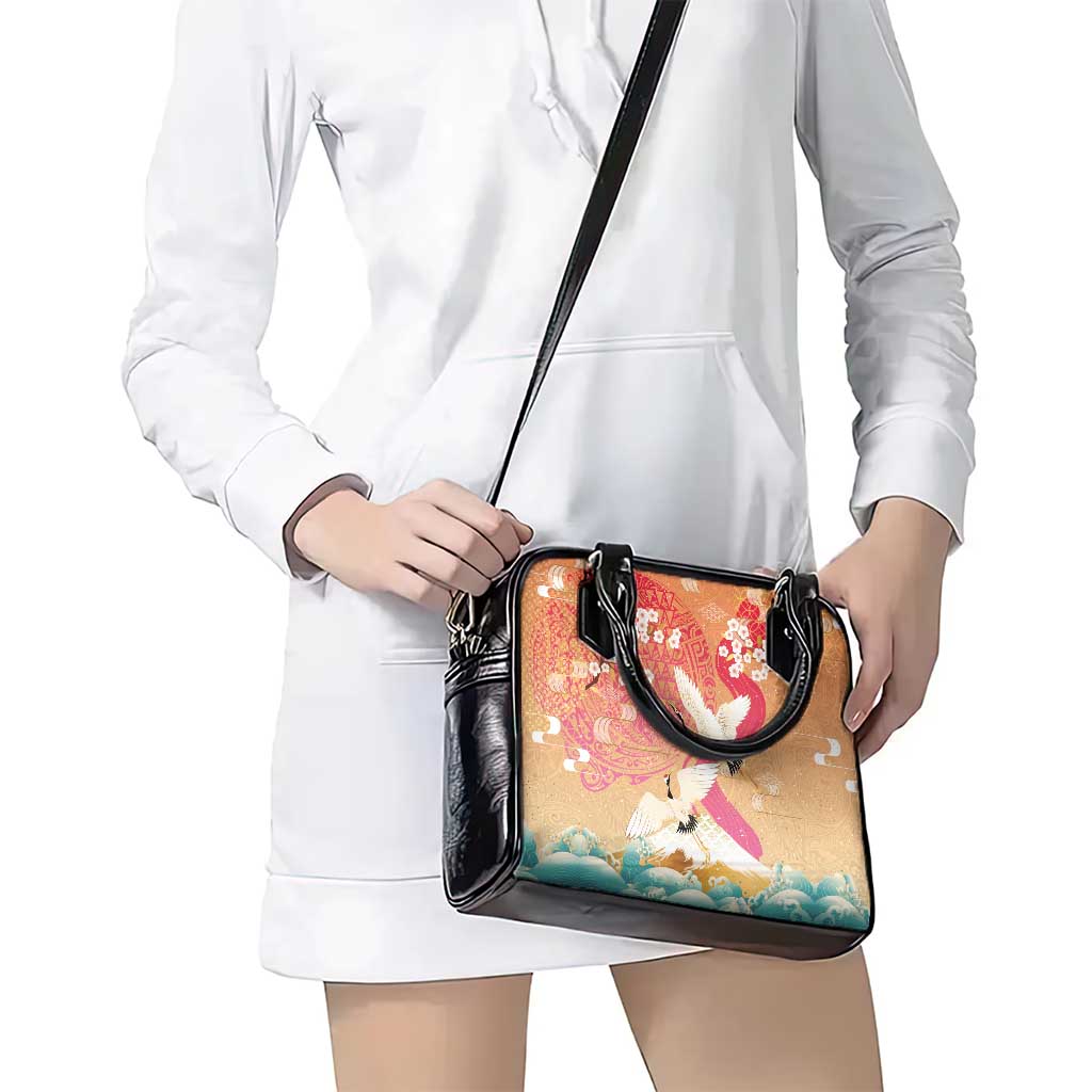 Hawaiian and Japanese Culture Together Shoulder Handbag Kakau Art Tattoo with Cranes and Sakura Spring Vibe LT03 - Polynesian Pride