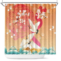 Hawaiian and Japanese Culture Together Shower Curtain Kakau Art Tattoo with Cranes and Sakura Spring Vibe LT03 Multicolor - Polynesian Pride