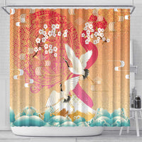Hawaiian and Japanese Culture Together Shower Curtain Kakau Art Tattoo with Cranes and Sakura Spring Vibe LT03 - Polynesian Pride