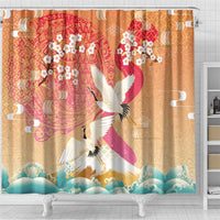 Hawaiian and Japanese Culture Together Shower Curtain Kakau Art Tattoo with Cranes and Sakura Spring Vibe LT03 - Polynesian Pride