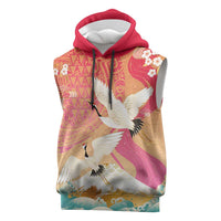 Hawaiian and Japanese Culture Together Sleeveless Hoodie Kakau Art Tattoo with Cranes and Sakura Spring Vibe LT03 Multicolor - Polynesian Pride