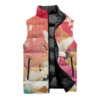 Hawaiian and Japanese Culture Together Sleeveless Puffer Jacket Kakau Art Tattoo with Cranes and Sakura Spring Vibe LT03 - Polynesian Pride