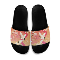 Hawaiian and Japanese Culture Together Slide Sandals Kakau Art Tattoo with Cranes and Sakura Spring Vibe LT03 Multicolor - Polynesian Pride