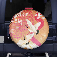Hawaiian and Japanese Culture Together Spare Tire Cover Kakau Art Tattoo with Cranes and Sakura Spring Vibe LT03 No hole Multicolor - Polynesian Pride