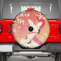 Hawaiian and Japanese Culture Together Spare Tire Cover Kakau Art Tattoo with Cranes and Sakura Spring Vibe LT03 - Polynesian Pride