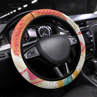 Hawaiian and Japanese Culture Together Steering Wheel Cover Kakau Art Tattoo with Cranes and Sakura Spring Vibe LT03 Universal Fit Multicolor - Polynesian Pride