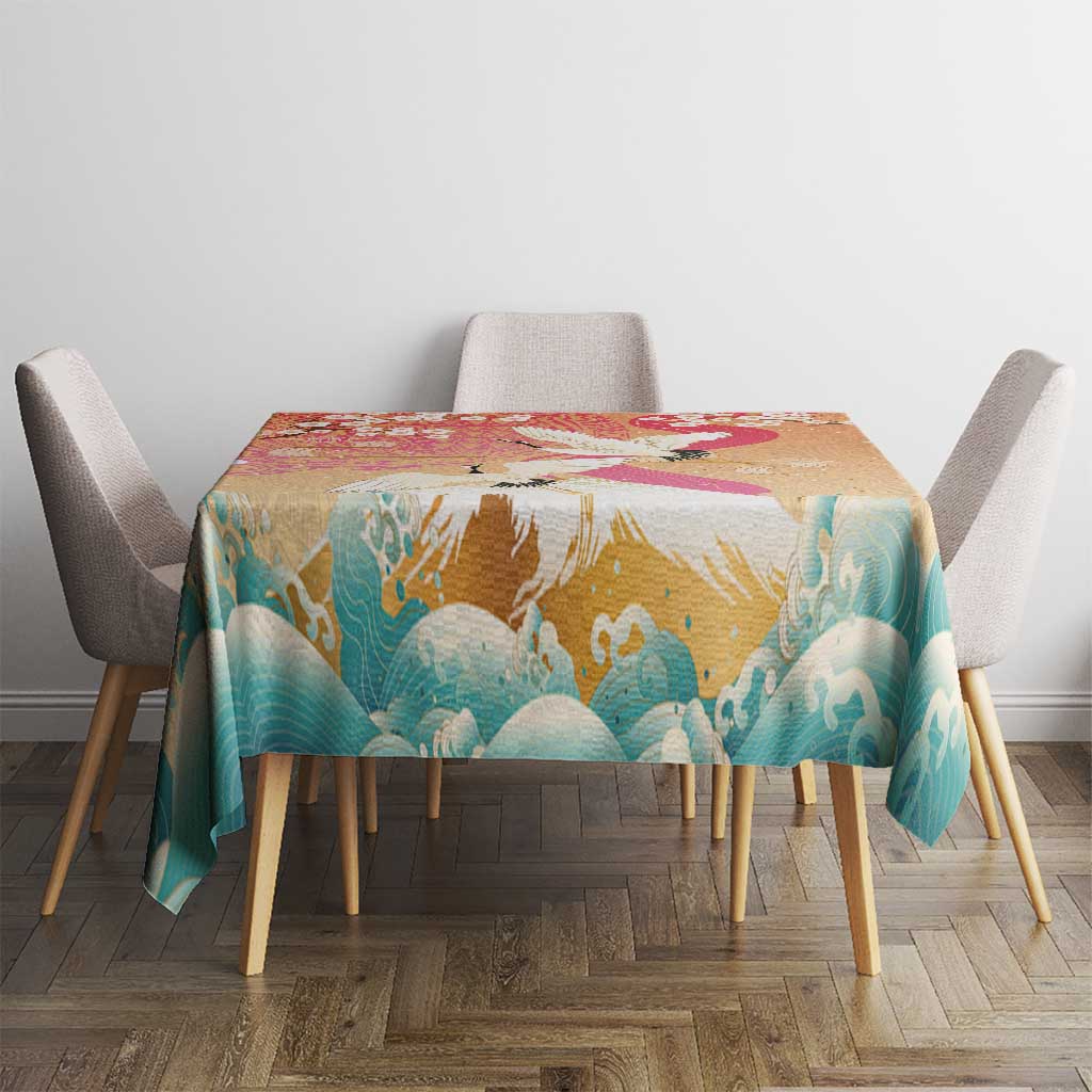Hawaiian and Japanese Culture Together Tablecloth Kakau Art Tattoo with Cranes and Sakura Spring Vibe LT03 - Polynesian Pride
