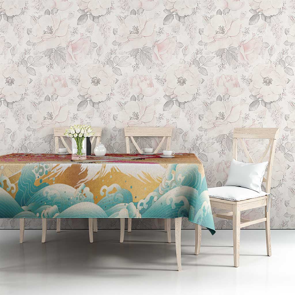 Hawaiian and Japanese Culture Together Tablecloth Kakau Art Tattoo with Cranes and Sakura Spring Vibe LT03 - Polynesian Pride