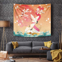 Hawaiian and Japanese Culture Together Tapestry Kakau Art Tattoo with Cranes and Sakura Spring Vibe LT03 Multicolor - Polynesian Pride