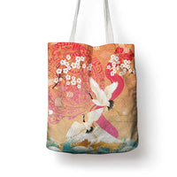 Hawaiian and Japanese Culture Together Tote Bag Kakau Art Tattoo with Cranes and Sakura Spring Vibe LT03 - Polynesian Pride