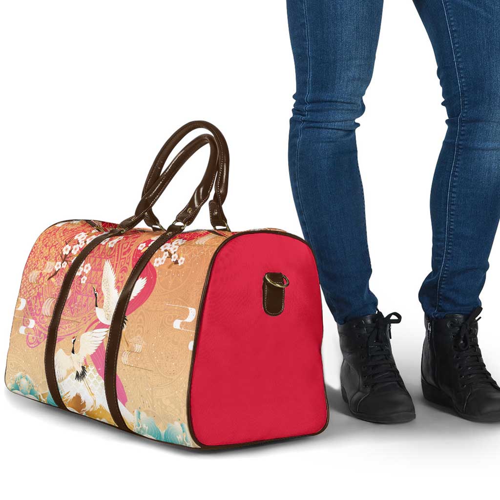 Hawaiian and Japanese Culture Together Travel Bag Kakau Art Tattoo with Cranes and Sakura Spring Vibe LT03 - Polynesian Pride