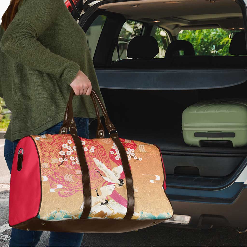 Hawaiian and Japanese Culture Together Travel Bag Kakau Art Tattoo with Cranes and Sakura Spring Vibe LT03 - Polynesian Pride