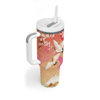 Hawaiian and Japanese Culture Together Tumbler With Handle Kakau Art Tattoo with Cranes and Sakura Spring Vibe LT03 - Polynesian Pride