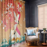 Hawaiian and Japanese Culture Together Window Curtain Kakau Art Tattoo with Cranes and Sakura Spring Vibe LT03 - Polynesian Pride
