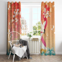 Hawaiian and Japanese Culture Together Window Curtain Kakau Art Tattoo with Cranes and Sakura Spring Vibe LT03 - Polynesian Pride