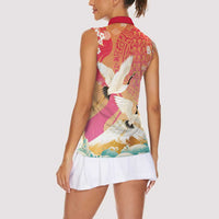 Hawaiian and Japanese Culture Together Women Sleeveless Polo Shirt Kakau Art Tattoo with Cranes and Sakura Spring Vibe LT03 - Polynesian Pride