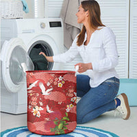 Hawaiian and Japanese Culture Together Laundry Basket Red Ohia Lehua Plumeria and Sakura Blooming LT03 - Polynesian Pride