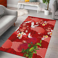 Hawaiian and Japanese Culture Together Area Rug Red Ohia Lehua Plumeria and Sakura Blooming LT03 - Polynesian Pride