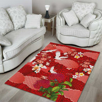 Hawaiian and Japanese Culture Together Area Rug Red Ohia Lehua Plumeria and Sakura Blooming LT03 - Polynesian Pride