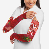 Hawaiian and Japanese Culture Together Arm Sleeves Red Ohia Lehua Plumeria and Sakura Blooming LT03 - Polynesian Pride