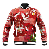 Hawaiian and Japanese Culture Together Baseball Jacket Red Ohia Lehua Plumeria and Sakura Blooming LT03 Unisex Red - Polynesian Pride